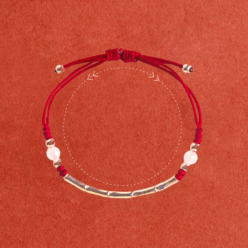 925 Sterling Silver Bamboo White Agate Red Agate Bead Protection String Braided Bracelet - Image 5