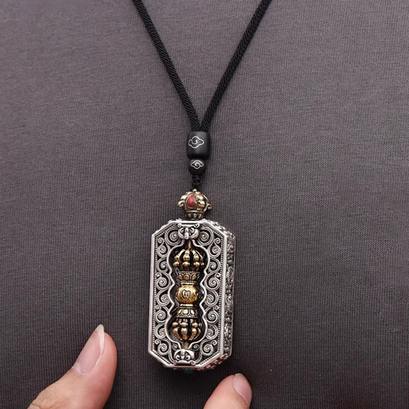 Tibetan Om Mani Padme Hum Carved Dorje Vajra Rotatable Lotus Pattern Purity Rope Necklace Pendant - Image 5