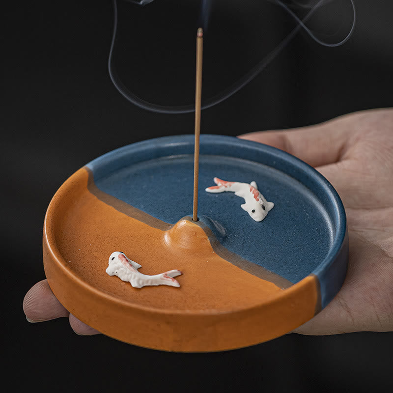 Koi Fish Pattern Spiritual Healing Ceramic Incense Stick Burner Decoration