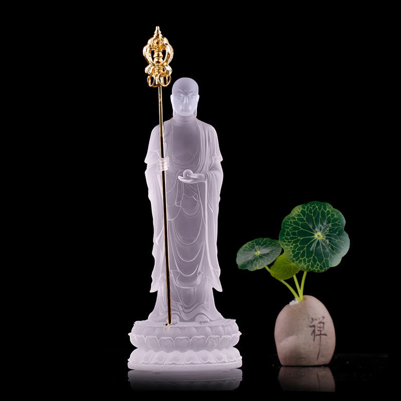 Handmade Ksitigarbha Bodhisattva Figurine Liuli Crystal Art Piece Serenity Statue Home Decoration - Image 4