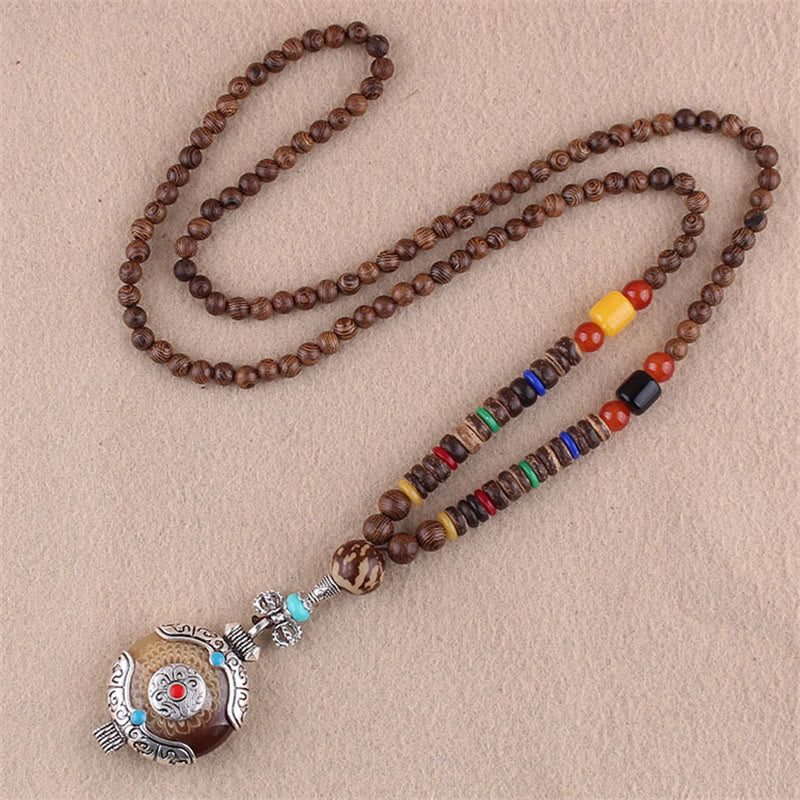 Tibetan Wenge Wood Bodhi Seed Agate Elephant Protection Necklace Pendant - Image 12