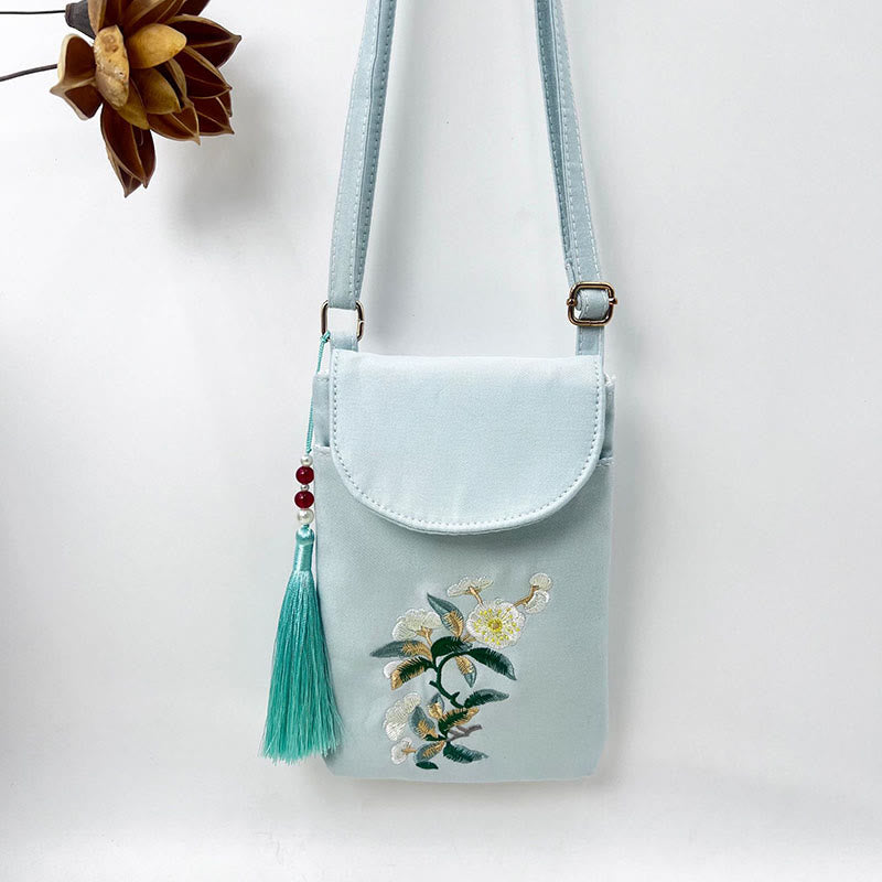 Small Embroidered Flowers Crossbody Bag Shoulder Bag Double Layer Cellphone Bag - Image 16