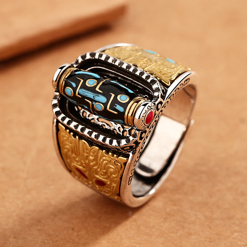 Tibetan Nine-Eye Dzi Bead Wealth Blessings Rotatable Ring