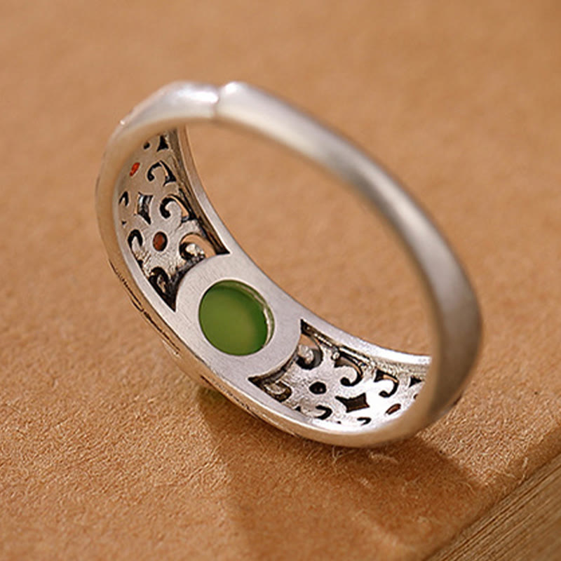 925 Sterling Silver Hetian Cyan Jade Harmony Adjustable Ring - Image 9
