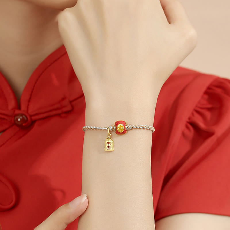 925 Sterling Silver Handmade Auspicious Chinese Character Blessing Braided String Bracelet - Image 9