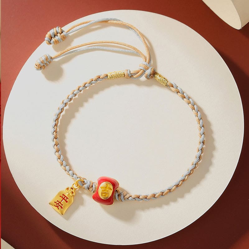 925 Sterling Silver Handmade Auspicious Chinese Character Blessing Braided String Bracelet - Image 5