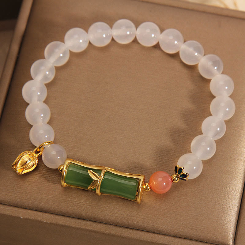 Natural White Agate Jadeite Bamboo Beads Positivity Bracelet - Image 7