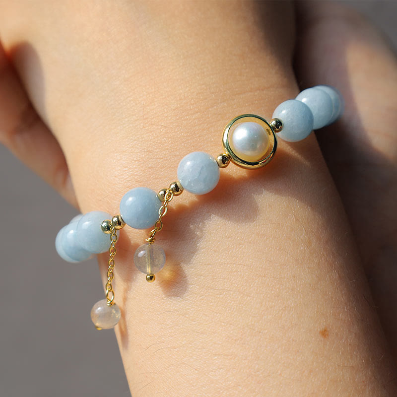 Aquamarine Pearl Healing Moonstone Beads Charm Bracelet - Image 8