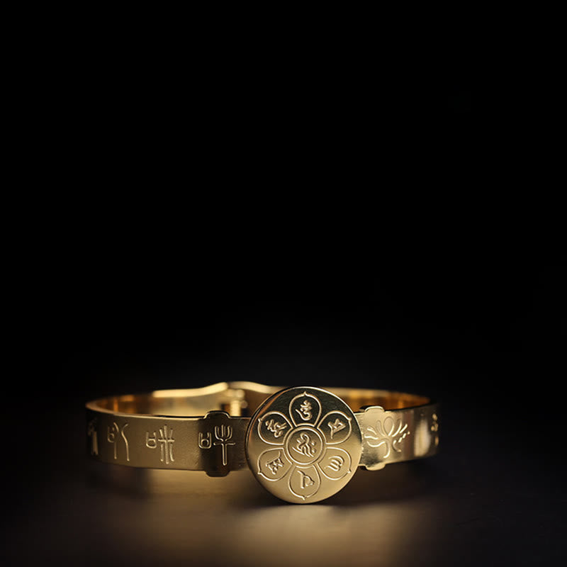 Yin Yang Lotus Om Mani Padme Hum Mantra Titanium Steel Harmony Bracelet Bangle - Image 17