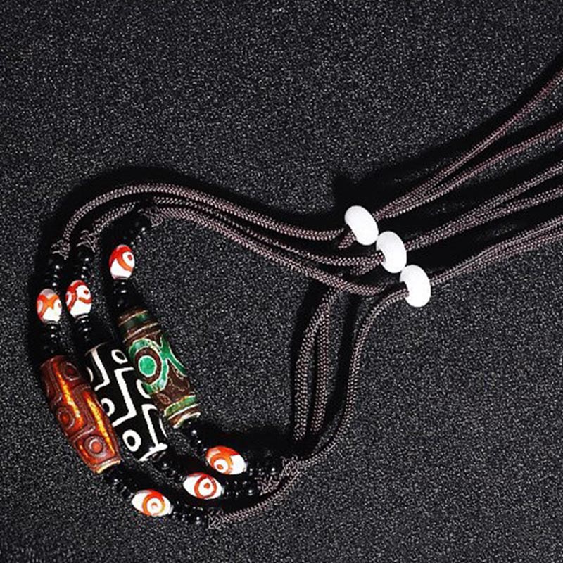 Tibetan Nine-Eye Dzi Bead Protection String Necklace - Image 11
