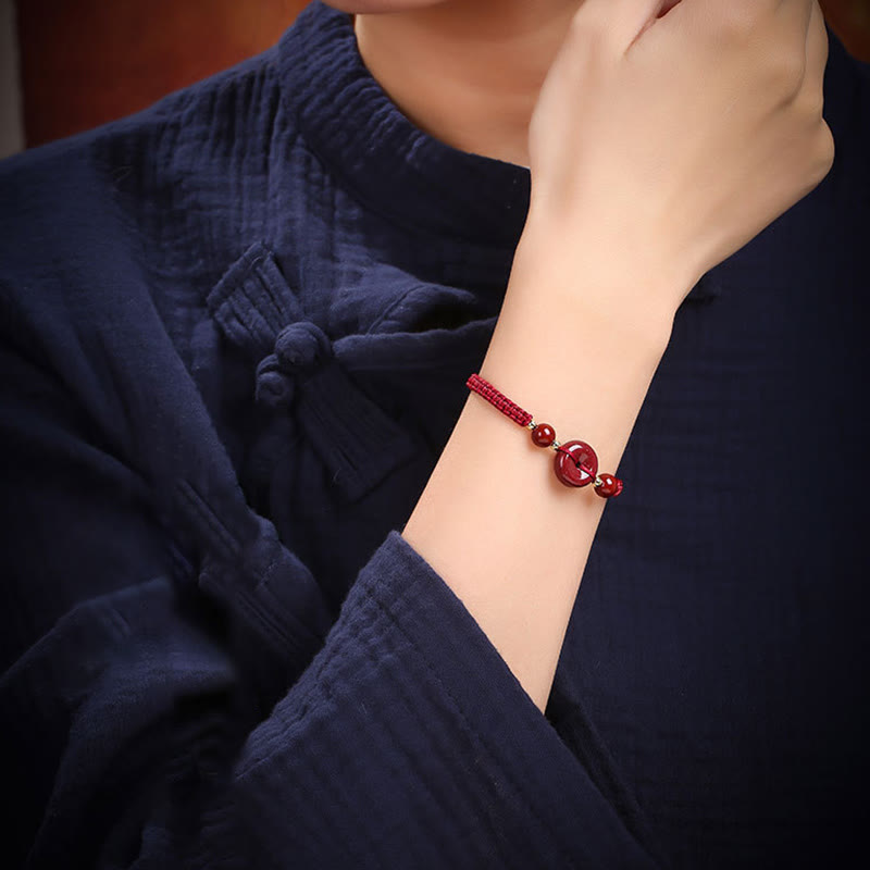 Natural Cinnabar Peace Buckle Blessing String Bracelet - Image 3