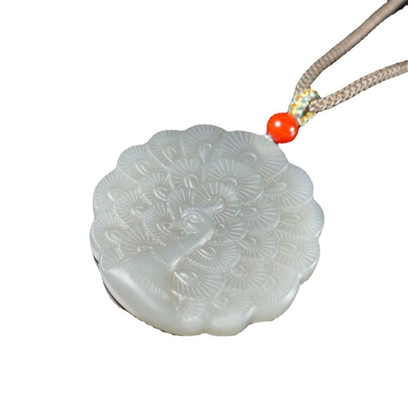 White Jade Peacock Protection Blessing Necklace Pendant - Image 7