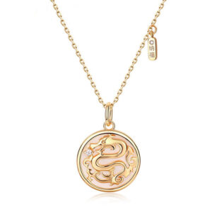 ❗❗❗A Flash Sale- 925 Sterling Silver Tridacna Stone Year of the Dragon Fu Character Luck Strength Necklace Pendant