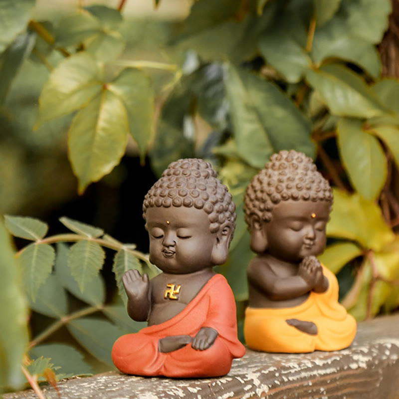 Small Buddha Serenity Purple Clay Home Desk Decoration