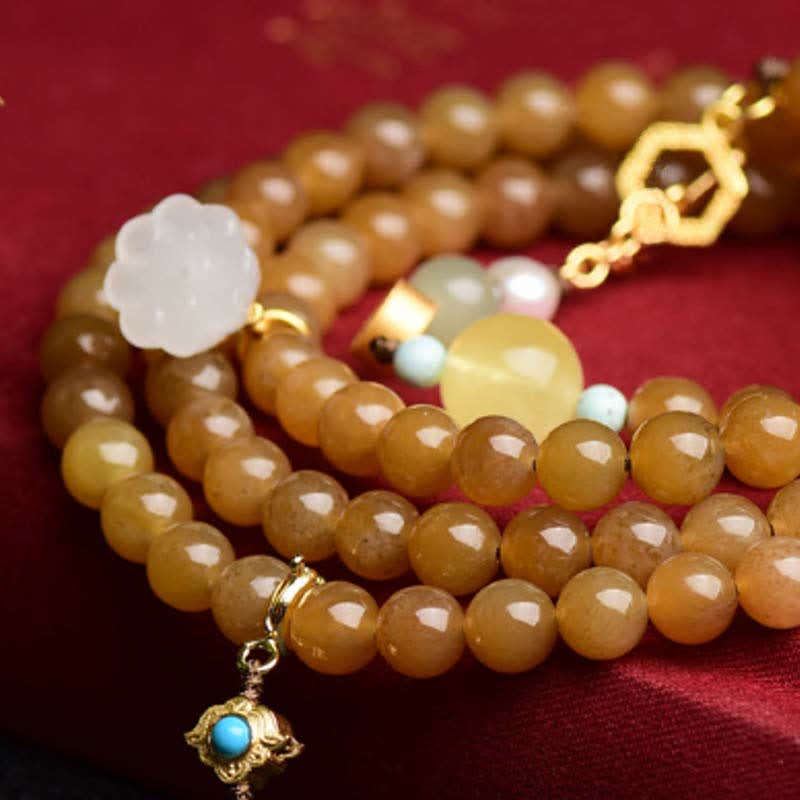 Natural Hetian Topaz Amber Lotus White Jade Pearl Success Bracelet - Image 6