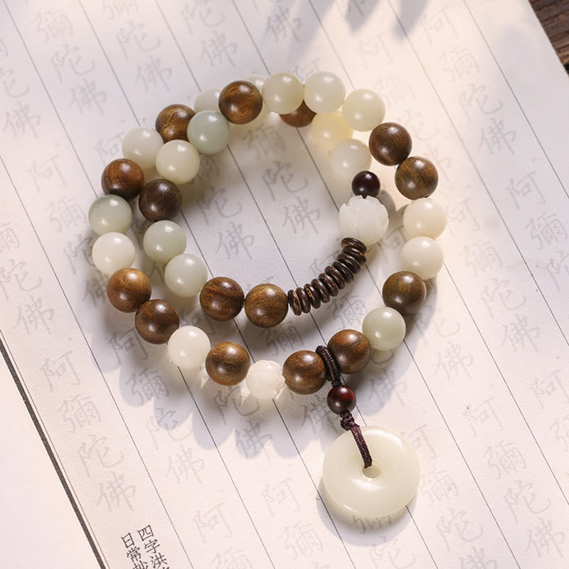 Bodhi Seed Green Sandalwood Lotus Peace Buckle Harmony Double Wrap Bracelet