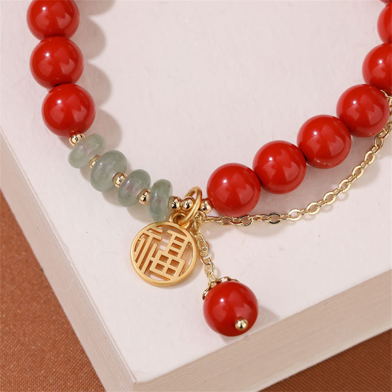 Cinnabar Auspicious Fu Character Jade Calm Bracelet - Image 4