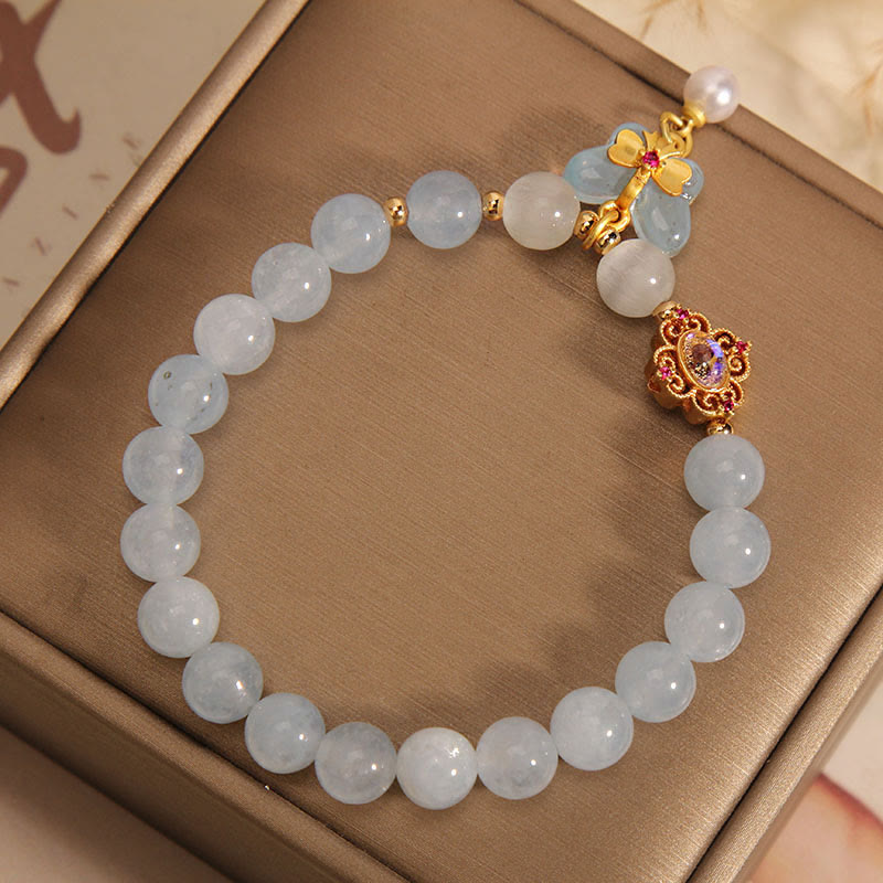 Aquamarine Cat's Eye Healing Butterfly Pearl Charm Bracelet - Image 4