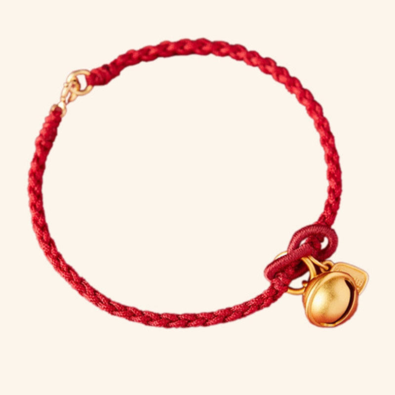 Handmade Fu Character Charm Luck Happiness Bell Red Rope Bracelet - Image 11