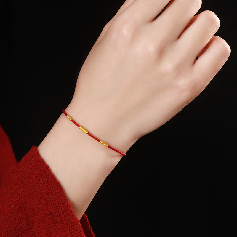 999 Gold Bead Handmade Four Thread Wishful Knots Braided Protection Bracelet - Image 6