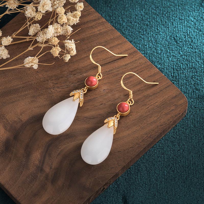 FengShui White Jade Luck Drop Earrings - Image 10