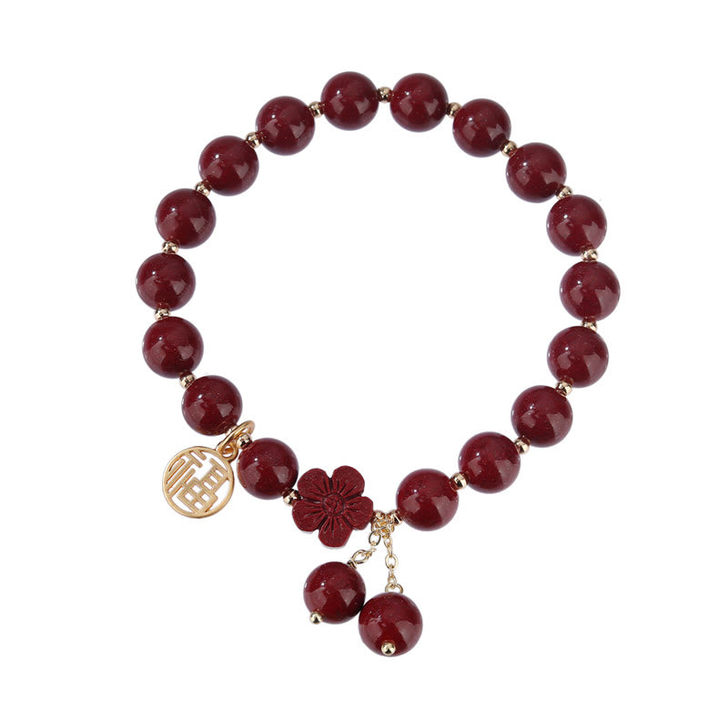 Cinnabar Fu Character Cherry Blossom Blessing Bracelet - Image 9