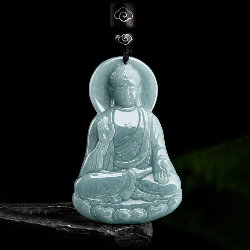 Amitabha Buddha Natural Jade Lotus Amulet Compassion String Necklace Pendant - Image 5