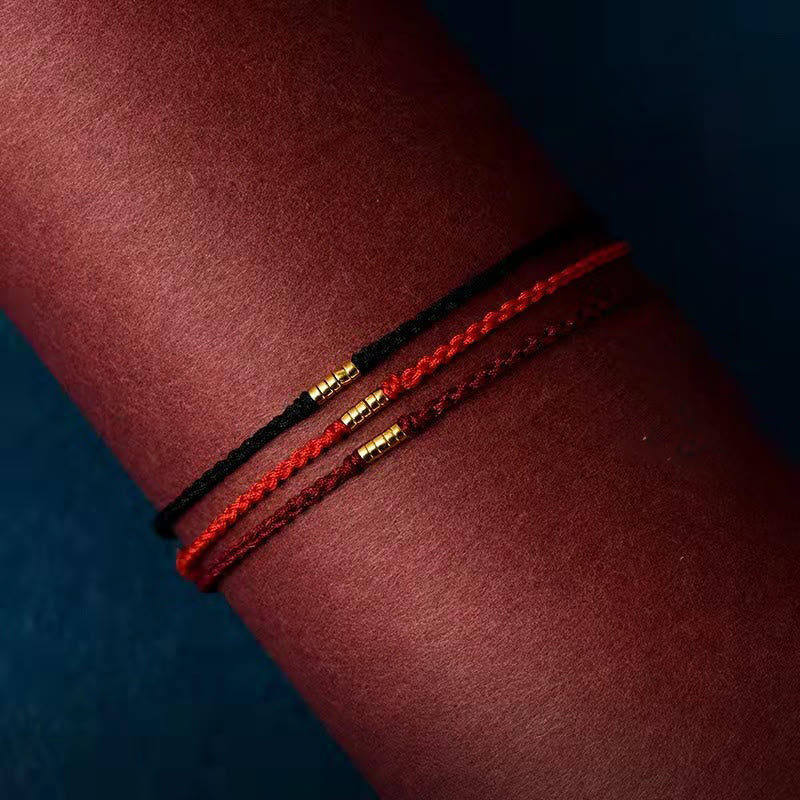 925 Sterling Silver Lucky Golden Bead Braided String Bracelet Anklet - Image 3