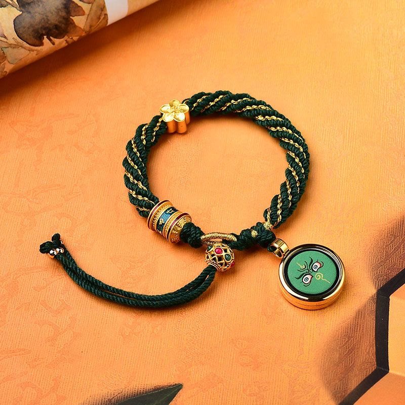 Tibet Handmade Five God Of Wealth Luck Thangka Amulet Prayer Wheel Flower Charm Weave String Bracelet - Image 10