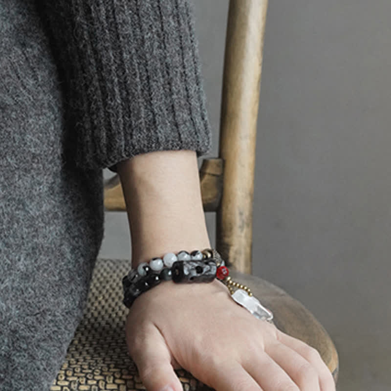 Black Rutilated Quartz Ebony Wood White Crystal Success Couple Bracelet - Image 5