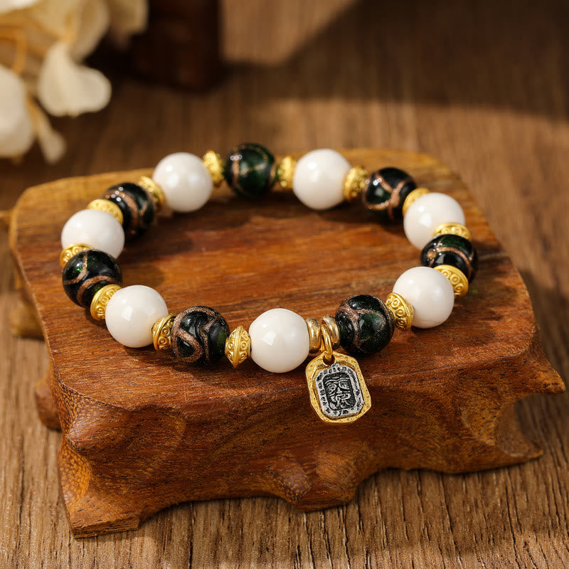 Tibetan Zakiram Goddess of Wealth Charm Liuli Glass Incense Ash Porcelain Bead Protection Bracelet - Image 3