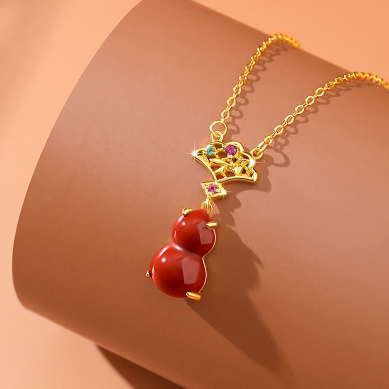 925 Sterling Silver Red Agate Gourd Auspicious Clouds Confidence Bracelet Necklace Pendant Earrings Set - Image 4