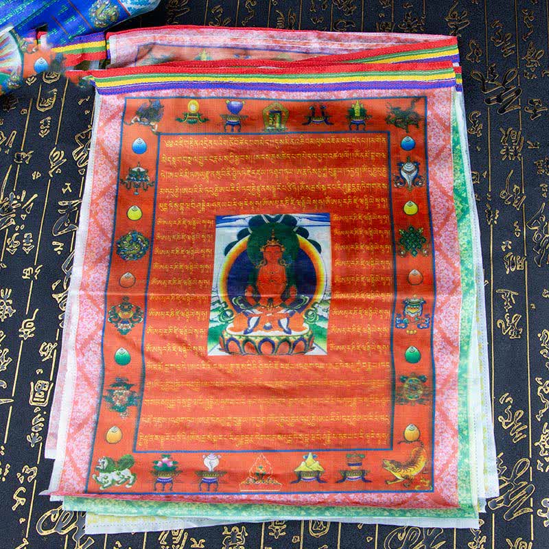 Tibetan 5 Colors Windhorse Buddha Tara Scriptures Healing Auspicious Outdoor Prayer Flag - Image 4