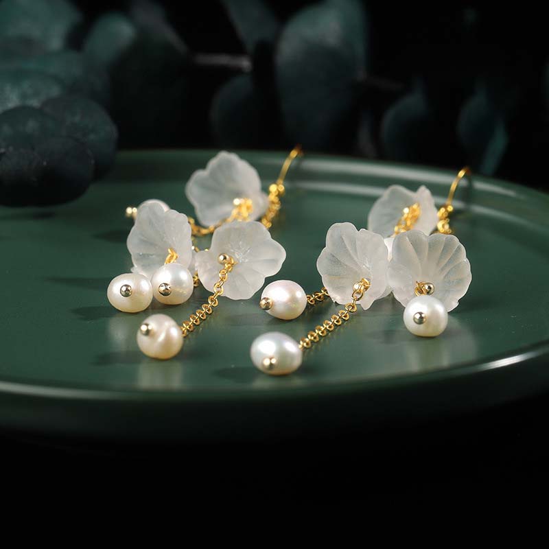 Pearl Flower Petals Luck Drop Earrings - Image 4