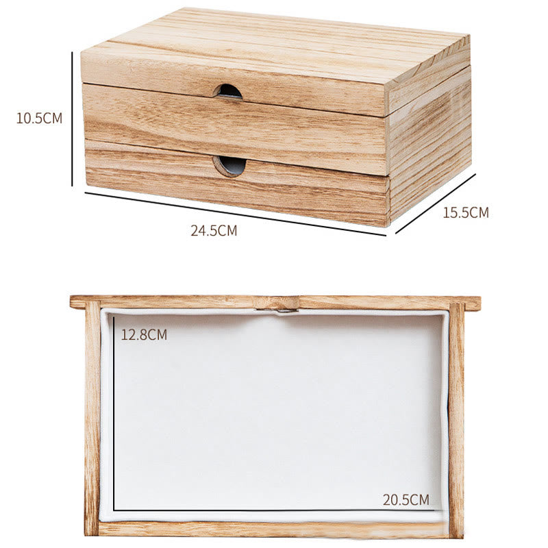 Retro Beige Wooden Jewelry Box Two-Layer Jewelry Storage Box With Mirror - Image 15