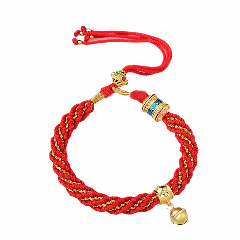 Tibetan Handmade Luck Protection Thangka Prayer Wheel Bell Charm Braid String Bracelet - Image 8