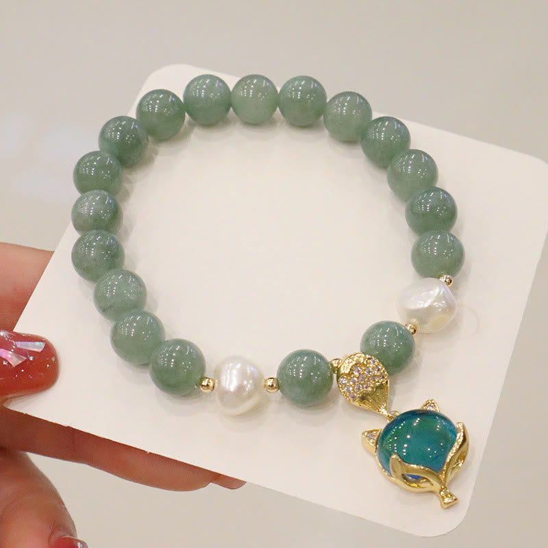 Jade Pearl Color-Changing Fox Charm Luck Bracelet