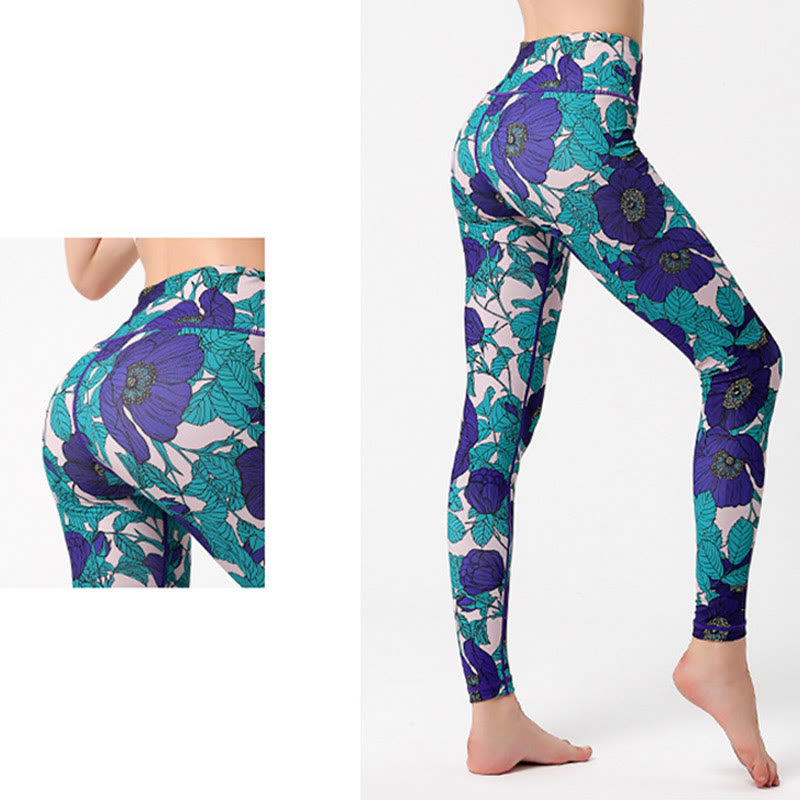 Colorful Flower Petal Leaves Print Sports Exercise Fitness High Waist Leggings Women's Yoga Pants - Image 27