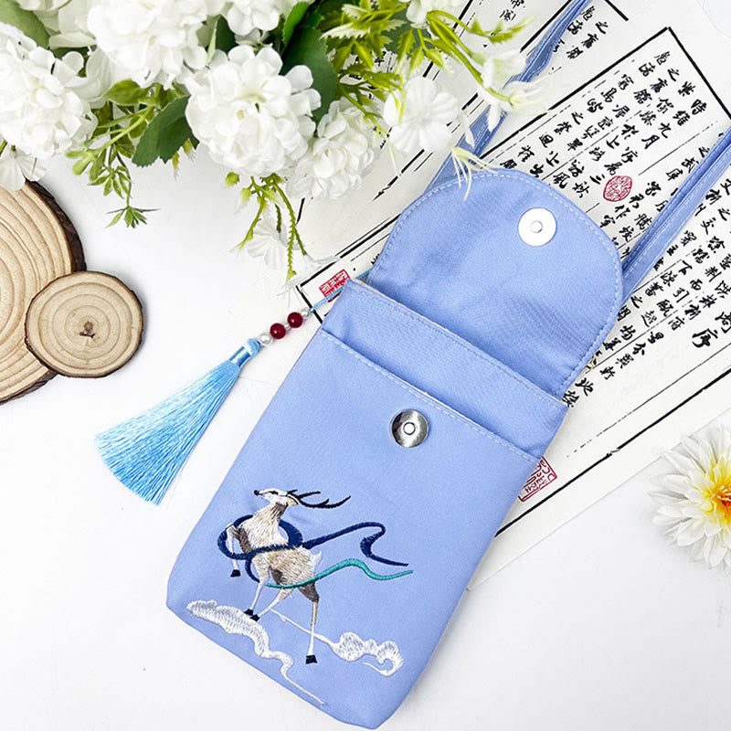 Small Embroidered Flowers Crossbody Bag Shoulder Bag Double Layer Cellphone Bag - Image 42