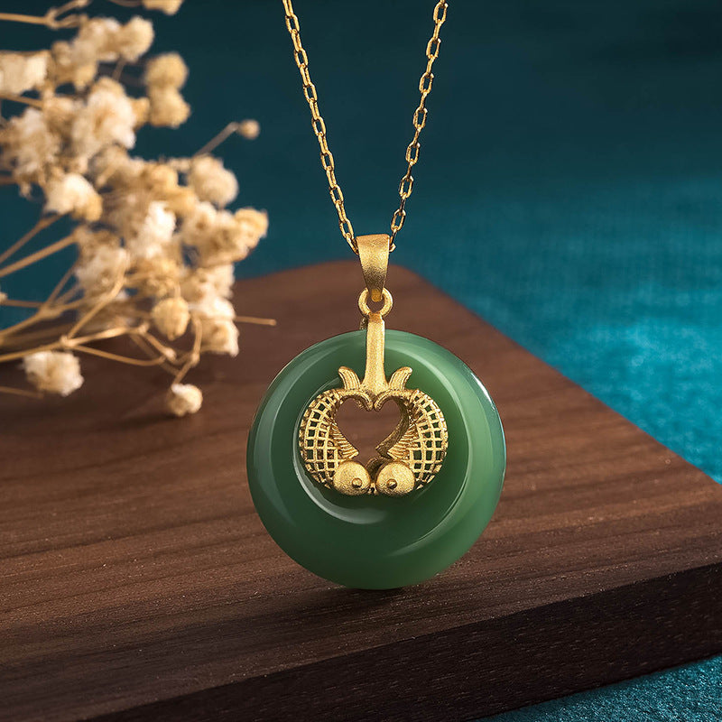 Cyan Jade Koi Fish Luck Necklace Pendant