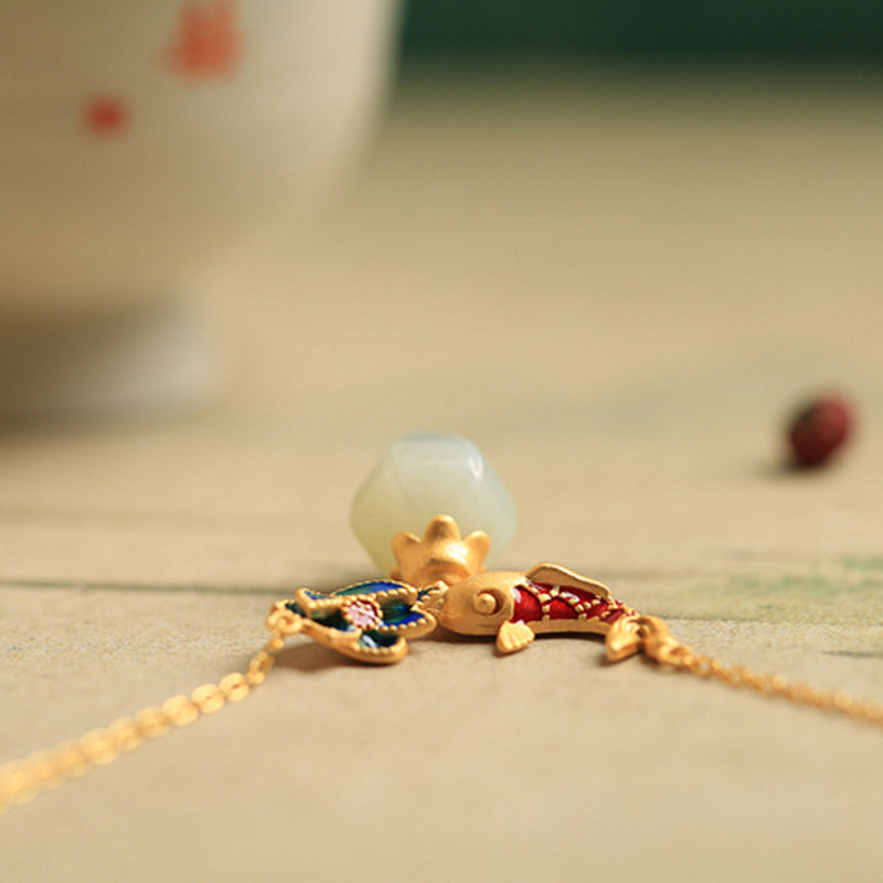 925 Sterling Silver White Jade Koi Fish Lotus Protection Necklace Pendant - Image 9