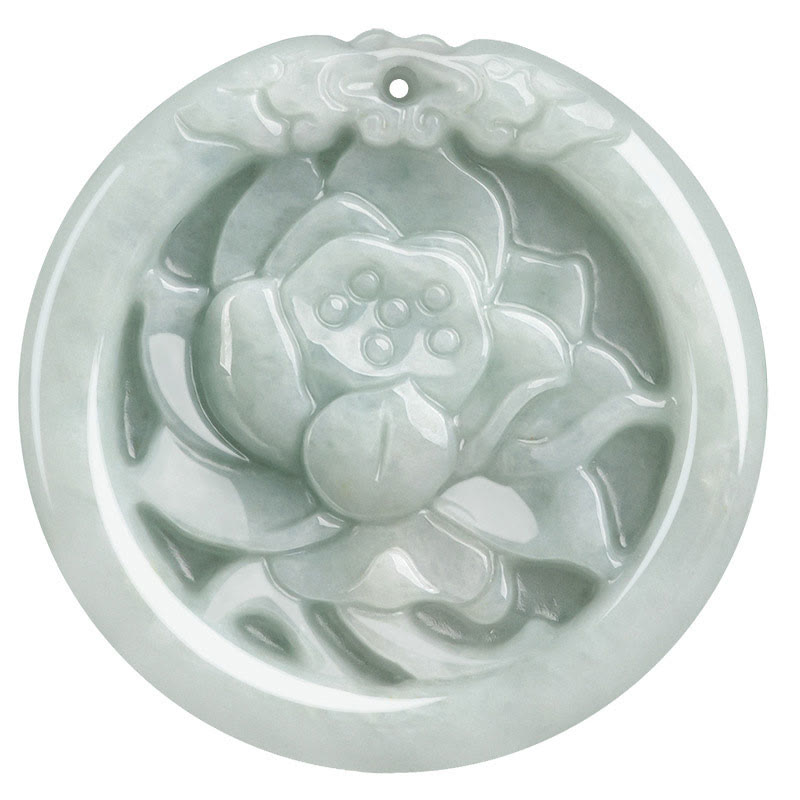 Natural Jade Lotus Flower Carved Prosperity Necklace Pendant - Image 11
