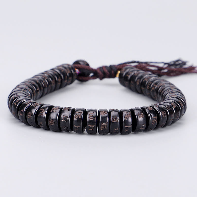 Tibetan Coconut Shell Beads Engraved Om Mani Padme Hum Mantra Positive String Bracelet - Image 6