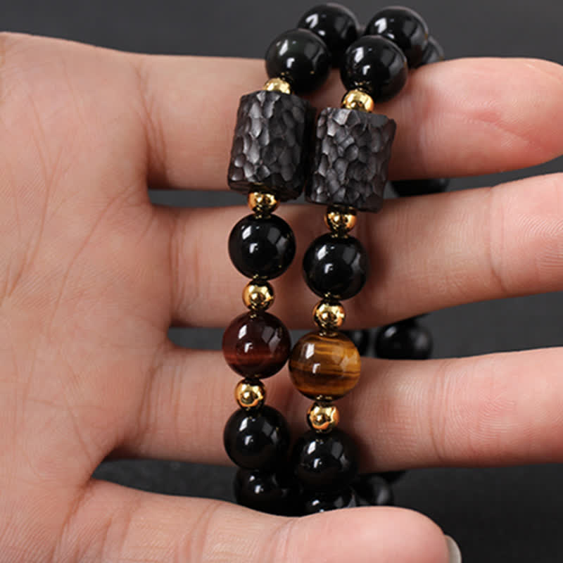 Black Obsidian Ebony Wood Red Tiger Eye Strength Couple Bracelet - Image 5