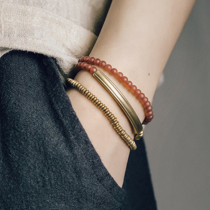 Tibetan Various Agate Stone Copper Protection Triple Wrap Bracelet - Image 3