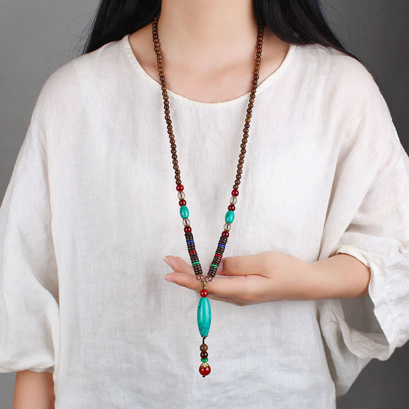 Wenge Wood Turquoise Stone Protection Calm Necklace Pendant - Image 5
