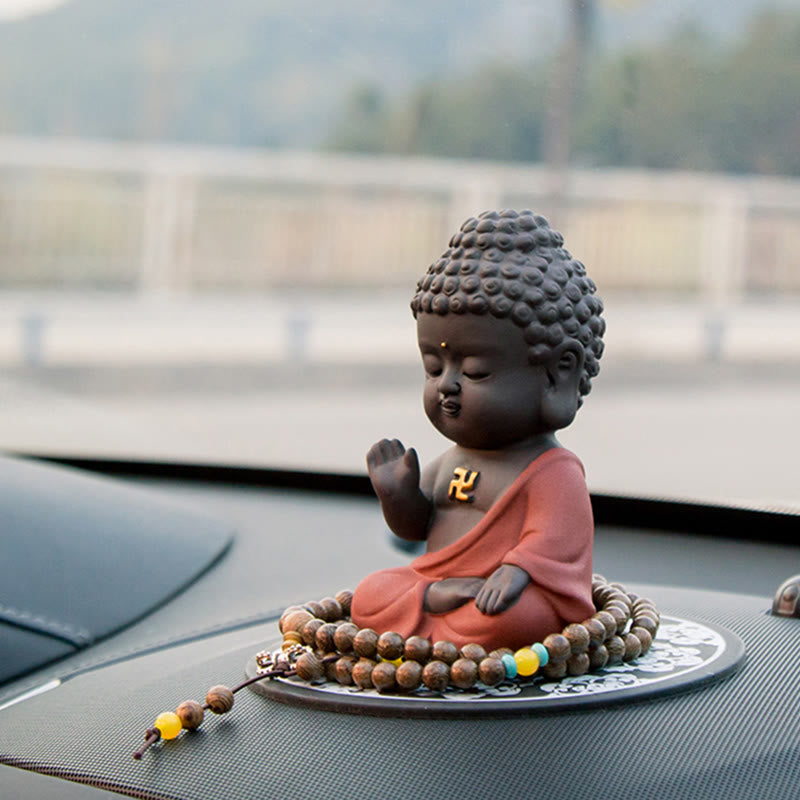Small Buddha Serenity Purple Clay Home Desk Decoration - Image 11