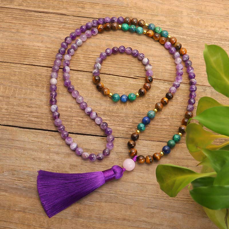 Tibetan Amethyst Purify Bracelet Mala Set