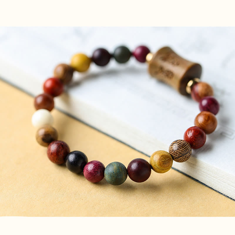 Tibet Multicolored Sandalwood Om Mani Padme Hum Protection Bracelet - Image 10