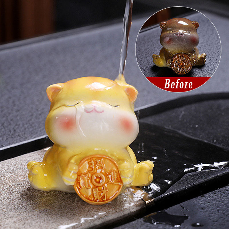 Color Changing Cute Mini Cat Resin Tea Pet Wealth Home Figurine Decoration